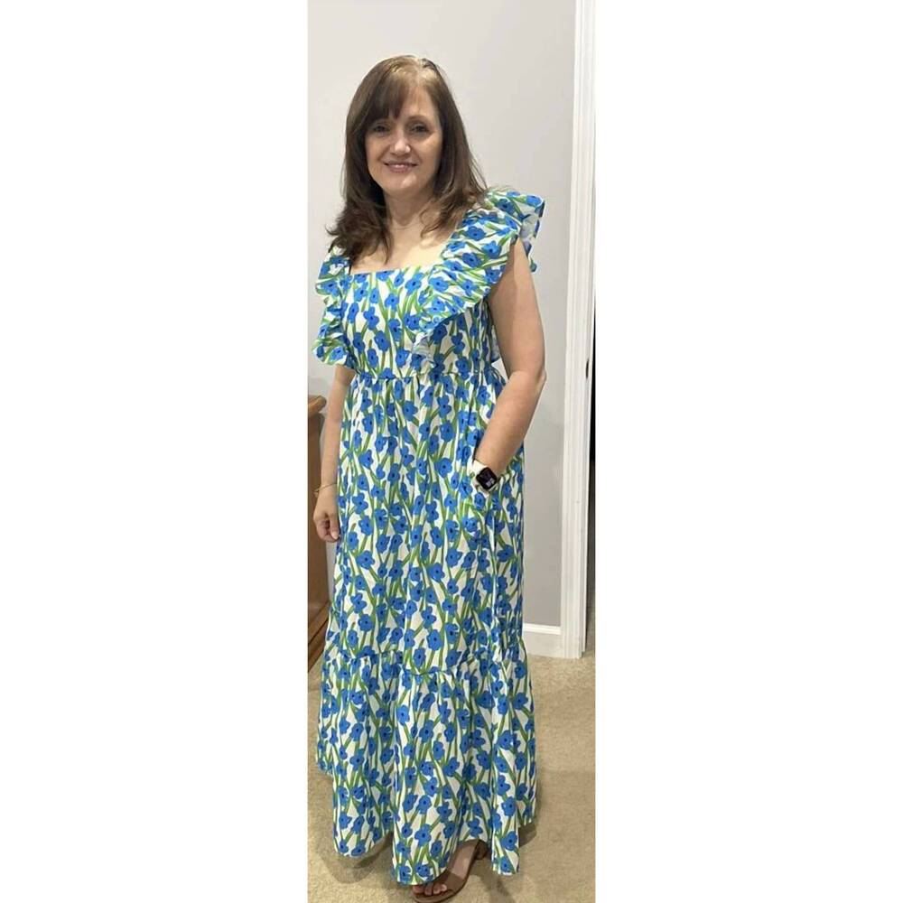 NEW DEAR LOVER coastal bloom ruffle strap maxi dress in blue floral print